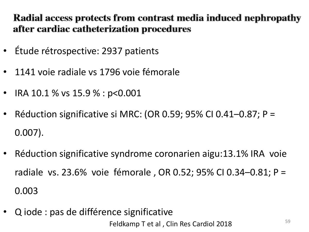 Résultats d'une étude comparant la voie radiale à la voie fémorale sur la survenue d'une insuffisance rénale aiguë, chez près de trois mille patients.