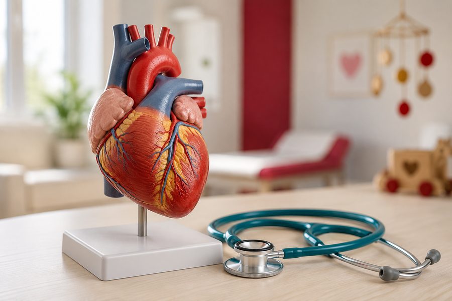 Modèle anatomique du cœur illustrant les cardiopathies congénitales