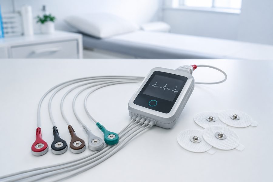 Moniteur Holter ECG portable avec ses électrodes
